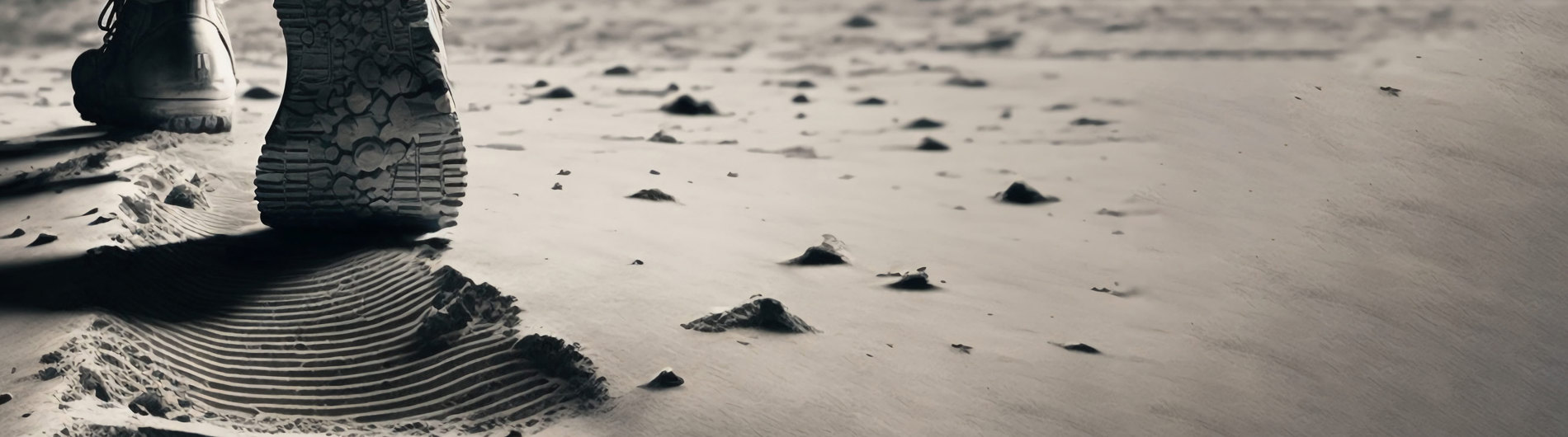 man on moon with footprint